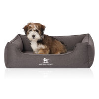 Knuffelwuff Orthopädisches Hundebett Leano aus Velours mit Handwebcharakter M-L 85 x 63cm Schwarz