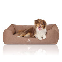 Knuffelwuff Orthopädisches Hundebett Leano aus Velours mit Handwebcharakter XL 105 x 75cm Hellbraun