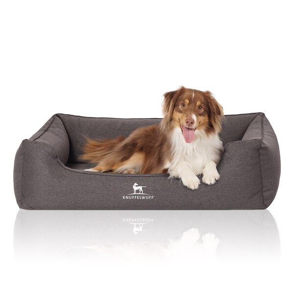 Knuffelwuff Orthopädisches Hundebett Leano aus Velours mit Handwebcharakter XL 105 x 75cm Schwarz