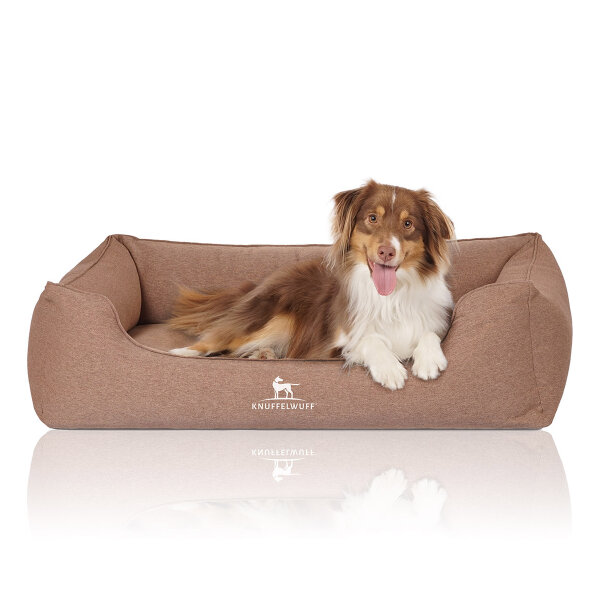 Knuffelwuff Orthopädisches Hundebett Leano aus Velours mit Handwebcharakter XXL 120 x 85cm Hellbraun