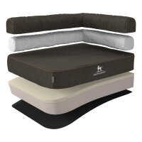 Knuffelwuff Orthopädisches Eck Hundebett Marlie aus Velours mit Handwebcharakter XXL 120 x 80cm Lehne Rechts Schwarz