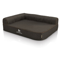 Knuffelwuff Orthopädisches Eck Hundebett Marlie aus Velours mit Handwebcharakter XXL 120 x 80cm Lehne Links Schwarz