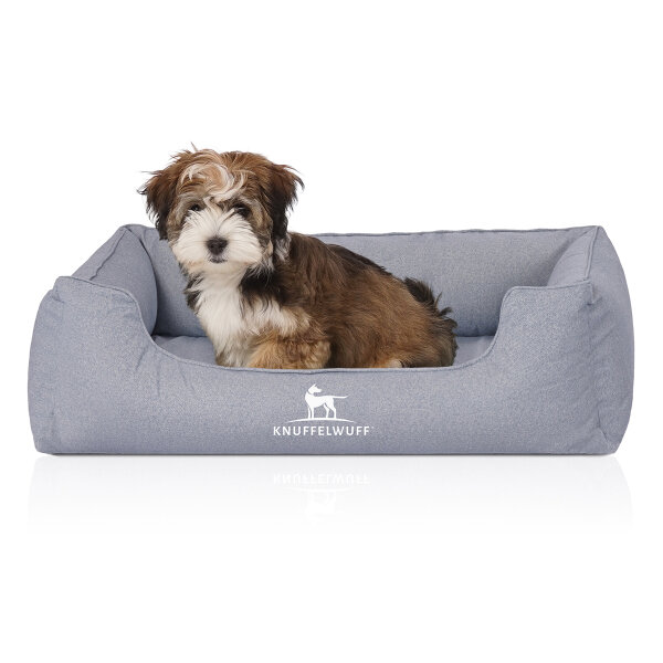 Knuffelwuff Orthopädisches Wasserabweisendes Hundebett Malou aus Velours mit Handwebcharakter M-L 85 x 63cm Hellblau