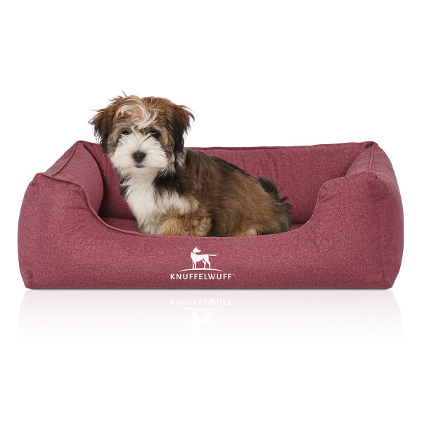 Knuffelwuff Orthopädisches Wasserabweisendes Hundebett Malou aus Velours mit Handwebcharakter M-L 85 x 63cm Rot