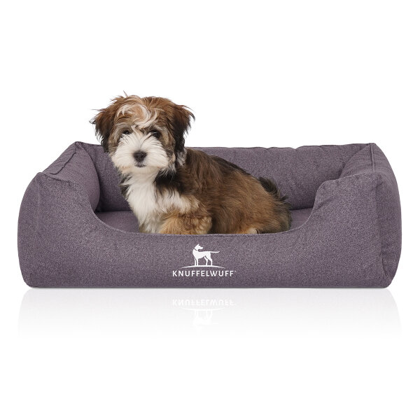 Knuffelwuff Orthopädisches Wasserabweisendes Hundebett Malou aus Velours mit Handwebcharakter M-L 85 x 63cm Grau
