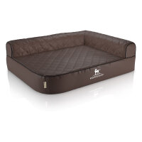Knuffelwuff Orthopädisches Eck Hundebett Winslow aus laser-gestepptem Kunstleder L 85 x 63cm Lehne Rechts Braun