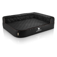 Knuffelwuff Orthopädisches Eck Hundebett Winslow aus laser-gestepptem Kunstleder L 85 x 63cm Lehne Rechts Schwarz