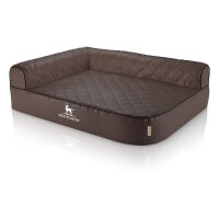 Knuffelwuff Orthopädisches Eck Hundebett Winslow aus laser-gestepptem Kunstleder XL 100 x 70cm Lehne Links Braun