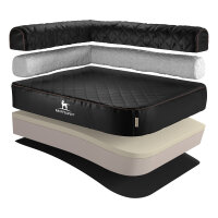 Knuffelwuff Orthopädisches Eck Hundebett Winslow aus laser-gestepptem Kunstleder XL 100 x 70cm Lehne Links Schwarz