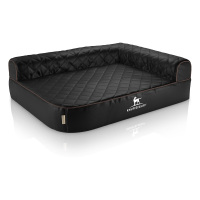 Knuffelwuff Orthopädisches Eck Hundebett Winslow aus laser-gestepptem Kunstleder XXL 120 x 80cm Lehne Rechts Schwarz