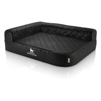 Knuffelwuff Orthopädisches Eck Hundebett Winslow aus laser-gestepptem Kunstleder Übergröße XXXL 140 x 100cm Lehne Links Schwarz