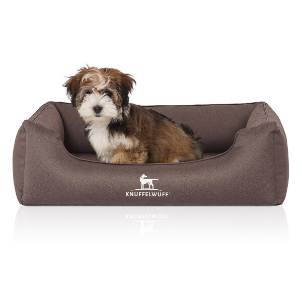 Knuffelwuff Orthopädisches Wasserabweisendes Hundebett Leon aus Velours mit Handwebcharakter M-L 85 x 63cm Graubraun