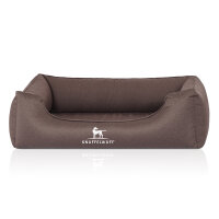 Knuffelwuff Orthopädisches Wasserabweisendes Hundebett Leon aus Velours mit Handwebcharakter M-L 85 x 63cm Graubraun