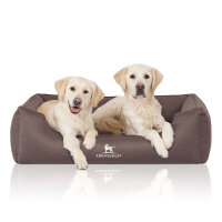 Knuffelwuff Orthopädisches Wasserabweisendes Hundebett Leon aus Velours mit Handwebcharakter XL 105 x 75cm Graubraun
