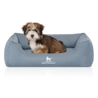 Knuffelwuff Orthopädisches Wasserabweisendes Hundebett Leon aus Velours mit Handwebcharakter M-L 85 x 63cm Hellblau