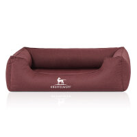 Knuffelwuff Orthopädisches Wasserabweisendes Hundebett Leon aus Velours mit Handwebcharakter M-L 85 x 63cm Rot