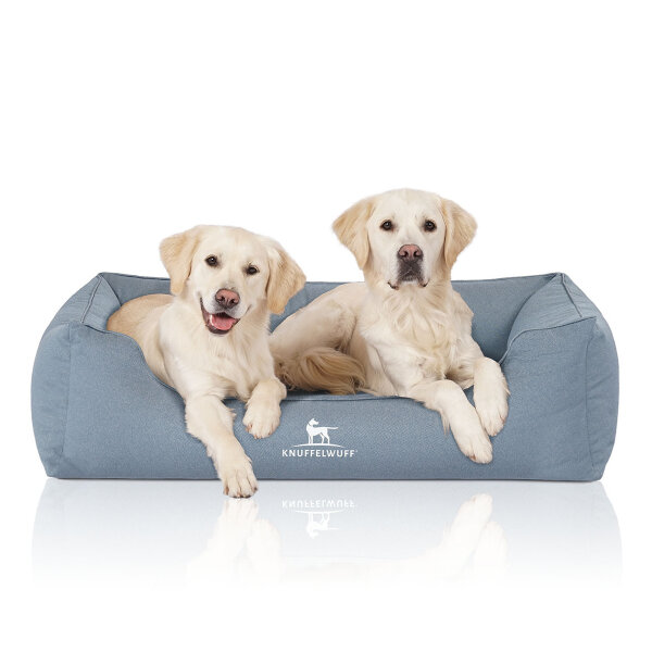 Knuffelwuff Orthopädisches Wasserabweisendes Hundebett Leon aus Velours mit Handwebcharakter XL 105 x 75cm Hellblau