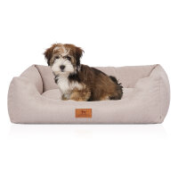 Knuffelwuff Hundebett Emma aus Velours mit feinem Handwebcharakter in Pastellfarben M-L 85 x 63cm Beige
