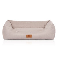 Knuffelwuff Hundebett Emma aus Velours mit feinem Handwebcharakter in Pastellfarben M-L 85 x 63cm Beige
