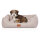 Knuffelwuff Hundebett Emma aus Velours mit feinem Handwebcharakter in Pastellfarben M-L 85 x 63cm Beige