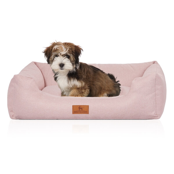 Knuffelwuff Hundebett Emma aus Velours mit feinem Handwebcharakter in Pastellfarben M-L 85 x 63cm Rosa