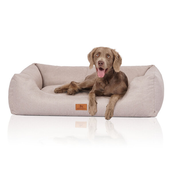 Knuffelwuff Hundebett Emma aus Velours mit feinem Handwebcharakter in Pastellfarben XL 105 x 75cm Beige
