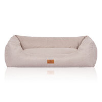 Knuffelwuff Hundebett Emma aus Velours mit feinem Handwebcharakter in Pastellfarben XL 105 x 75cm Beige