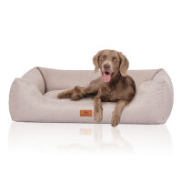 Knuffelwuff Hundebett Emma aus Velours mit feinem Handwebcharakter in Pastellfarben XXL 120 x 85cm Beige