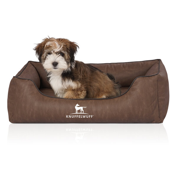 Knuffelwuff Orthopädisches Hundebett Rockland aus Kunstleder M-L 85 x 63cm Braun