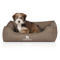 Knuffelwuff Orthopädisches Hundebett Rockland aus Kunstleder M-L 85 x 63cm Stone