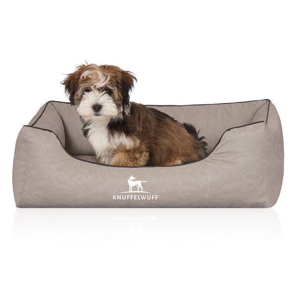 Knuffelwuff Orthopädisches Hundebett Rockland aus Kunstleder M-L 85 x 63cm Hellgrau