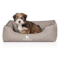Knuffelwuff Orthopädisches Hundebett Rockland aus Kunstleder M-L 85 x 63cm Hellgrau
