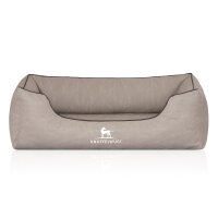 Knuffelwuff Orthopädisches Hundebett Rockland aus Kunstleder M-L 85 x 63cm Hellgrau