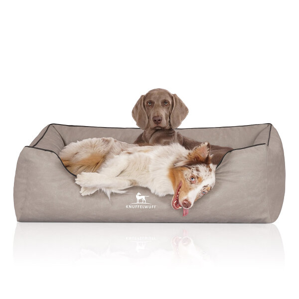 Knuffelwuff Orthopädisches Hundebett Rockland aus Kunstleder XXL 120 x 85cm Hellgrau
