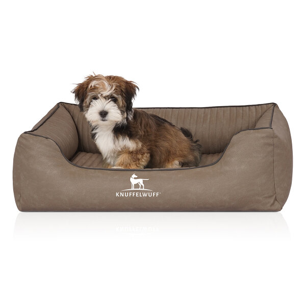 Knuffelwuff Orthopädisches Hundebett Columbia aus laser-gestepptem Kunstleder M-L 85 x 63cm Stone