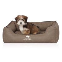 Knuffelwuff Orthopädisches Hundebett Columbia aus laser-gestepptem Kunstleder M-L 85 x 63cm Stone