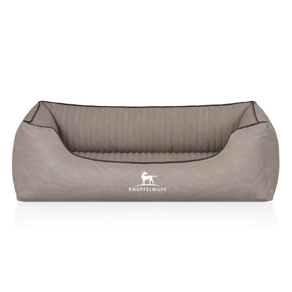Knuffelwuff Orthopädisches Hundebett Columbia aus laser-gestepptem Kunstleder M-L 85 x 63cm Hellgrau