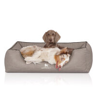 Knuffelwuff Orthopädisches Hundebett Columbia aus laser-gestepptem Kunstleder XXL 120 x 85cm Hellgrau