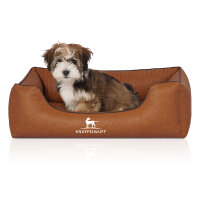 Knuffelwuff Orthopädisches Hundebett Chesapeake aus Laser gestepptem marmoriertem Kunstleder M-L 85 x 63cm Rusty