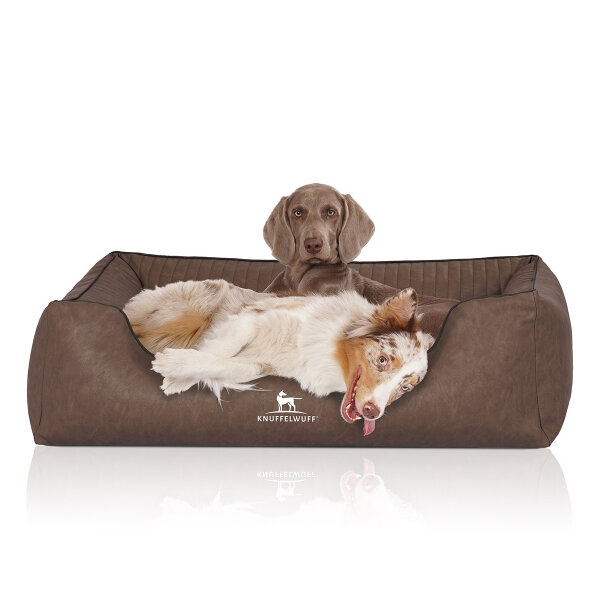 Knuffelwuff Orthopädisches Hundebett Chesapeake aus Laser gestepptem marmoriertem Kunstleder XL 105 x 75cm Braun