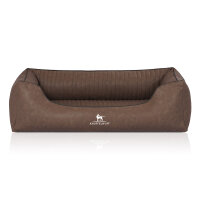 Knuffelwuff Orthopädisches Hundebett Chesapeake aus Laser gestepptem marmoriertem Kunstleder XXL 120 x 85cm Braun