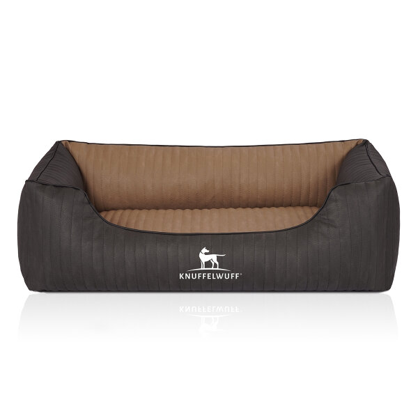 Knuffelwuff Orthopädisches Hundebett Outback aus laser-gestepptem Kunstleder M-L 85 x 63cm Schwarz/Cappuccino