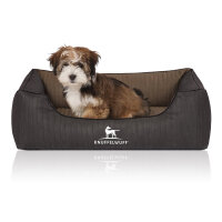 Knuffelwuff Orthopädisches Hundebett Outback aus laser-gestepptem Kunstleder M-L 85 x 63cm Schwarz/Taupe