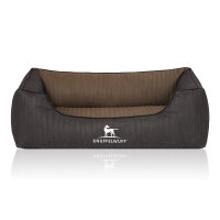 Knuffelwuff Orthopädisches Hundebett Outback aus laser-gestepptem Kunstleder M-L 85 x 63cm Schwarz/Taupe