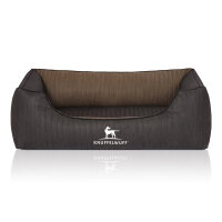 Knuffelwuff Orthopädisches Hundebett Outback aus laser-gestepptem Kunstleder M-L 85 x 63cm Schwarz/Taupe