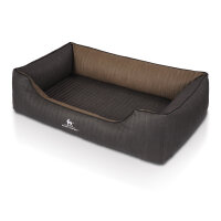 Knuffelwuff Orthopädisches Hundebett Outback aus laser-gestepptem Kunstleder M-L 85 x 63cm Schwarz/Taupe