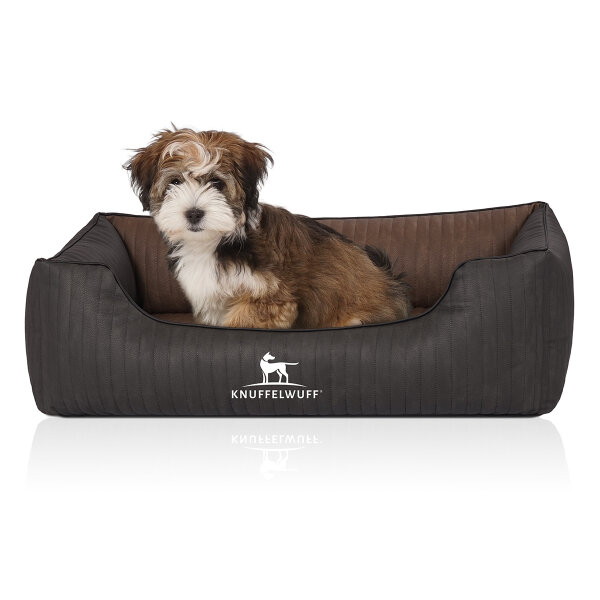 Knuffelwuff Orthopädisches Hundebett Outback aus laser-gestepptem Kunstleder M-L 85 x 63cm Schwarz/Braun