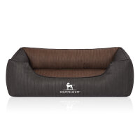 Knuffelwuff Orthopädisches Hundebett Outback aus laser-gestepptem Kunstleder M-L 85 x 63cm Schwarz/Braun