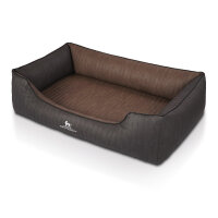 Knuffelwuff Orthopädisches Hundebett Outback aus laser-gestepptem Kunstleder M-L 85 x 63cm Schwarz/Braun