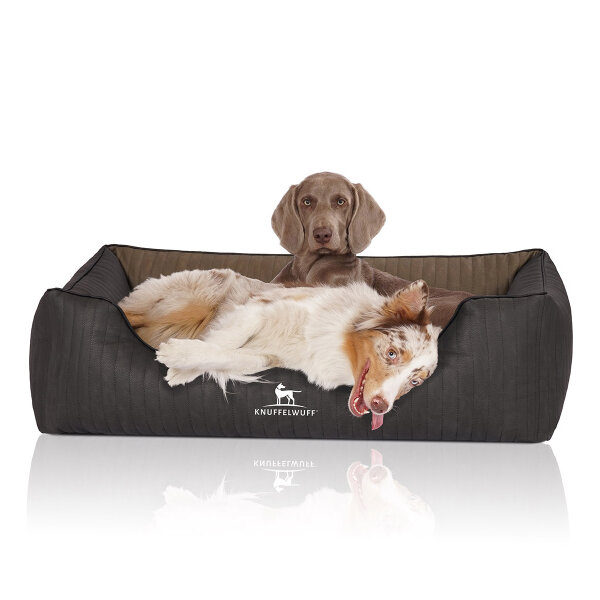 Knuffelwuff Orthopädisches Hundebett Outback aus laser-gestepptem Kunstleder XL 105 x 75cm Schwarz/Taupe